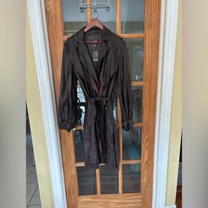 Danier Women's Brown Leather Trench Coat with Belt